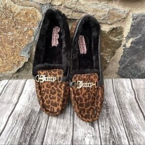 Juicy Couture Intoit Leopard Print Fur Lined Loafers Slippers size 10